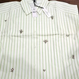 Express women shirt long sleeves with green lines and gems